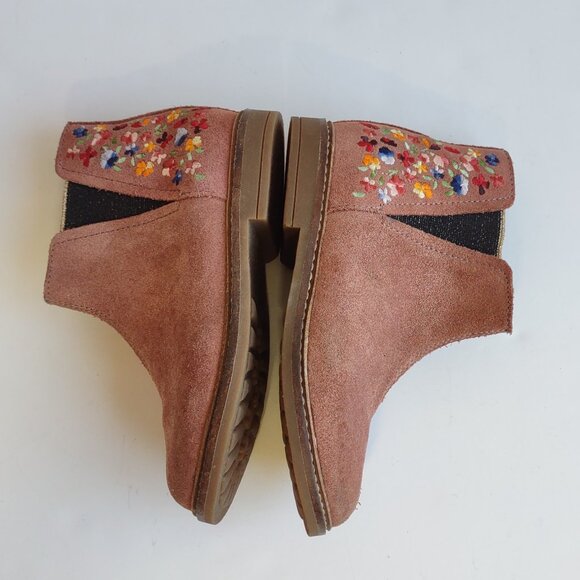 Pom d'Api Girl Suede Leather Boots/Bootie Embroidered Flowers EU Size 26~US 9.5 - Picture 2 of 12